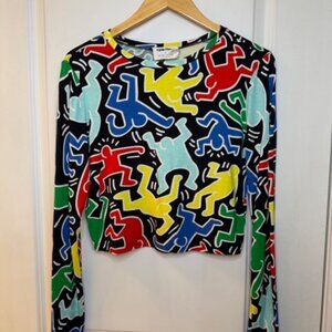 Alice + Olivia Keith Haring black long sleeve crop top size L, good condition